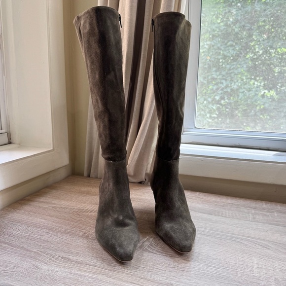 New Reformation Remy Knee High Boot Kitten Heel Tall Suede Leather Green 9 - Picture 4 of 9